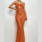Mesh see through o ring hollow out backless tube maxi dress 12