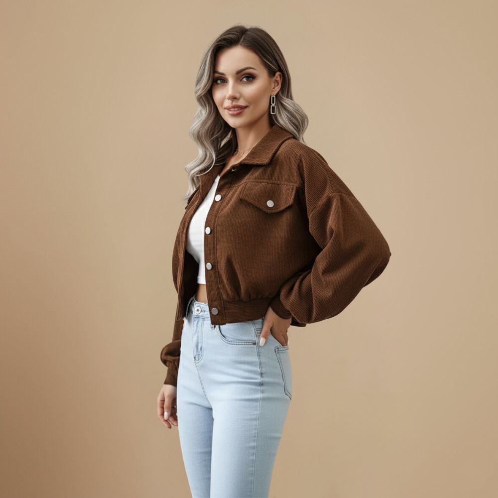 Corduroy Button Front Cropped Jacket 2