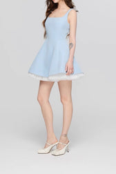 Square Neck Mesh Panel Mini Dress 9