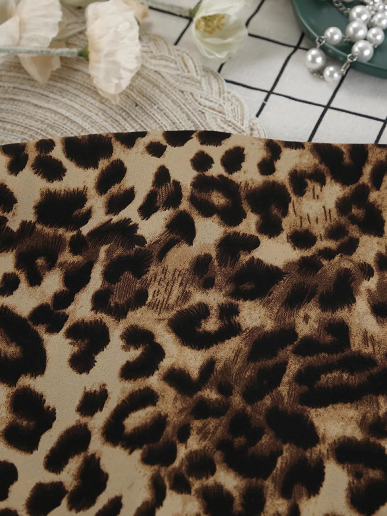 Leopard Cardigan and Wide Leg Pants Lounge Set