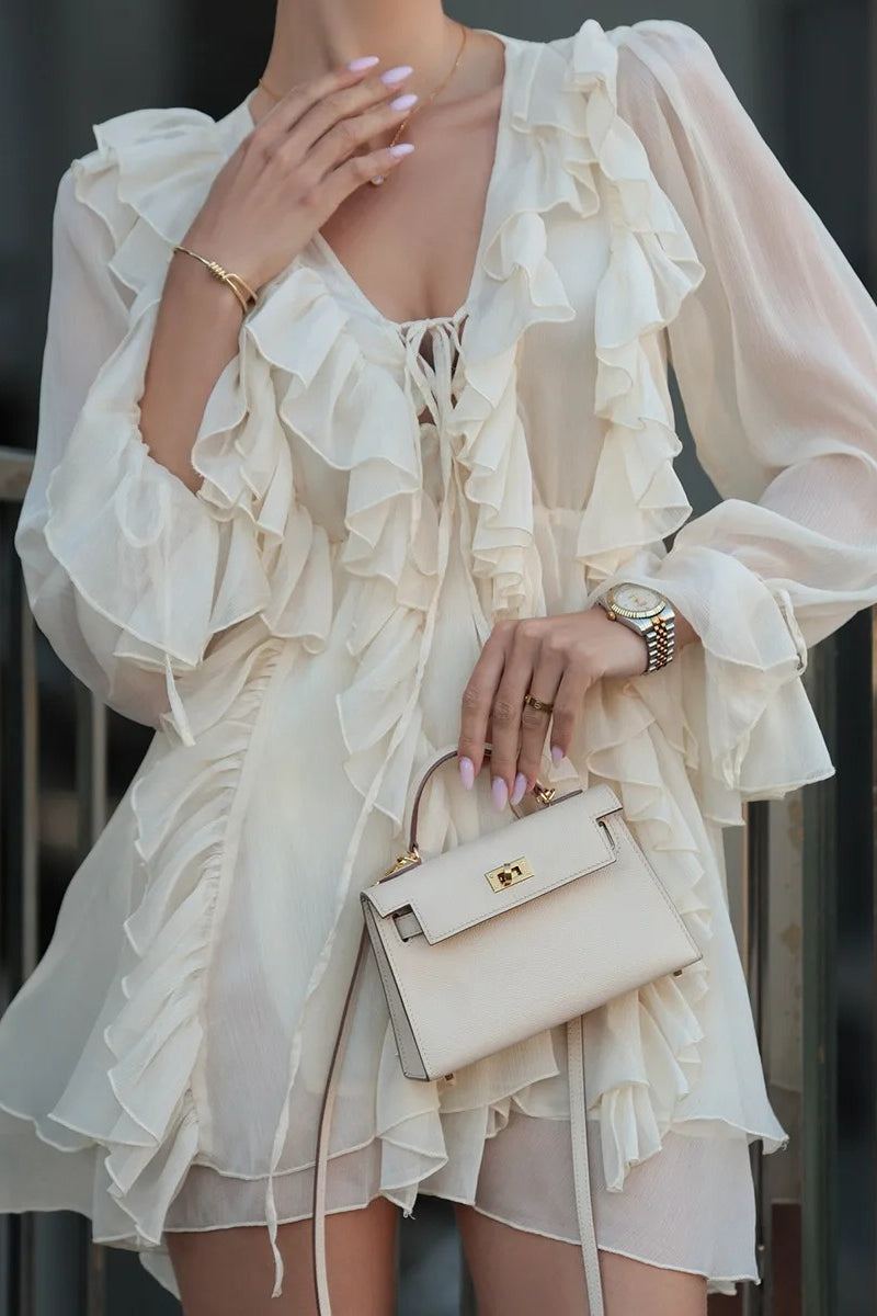 Chiffon Ruffle Tie Waist Mini Dress 4
