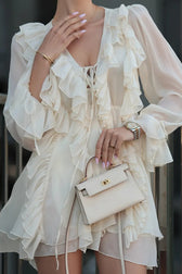 Chiffon Ruffle Tie Waist Mini Dress 4