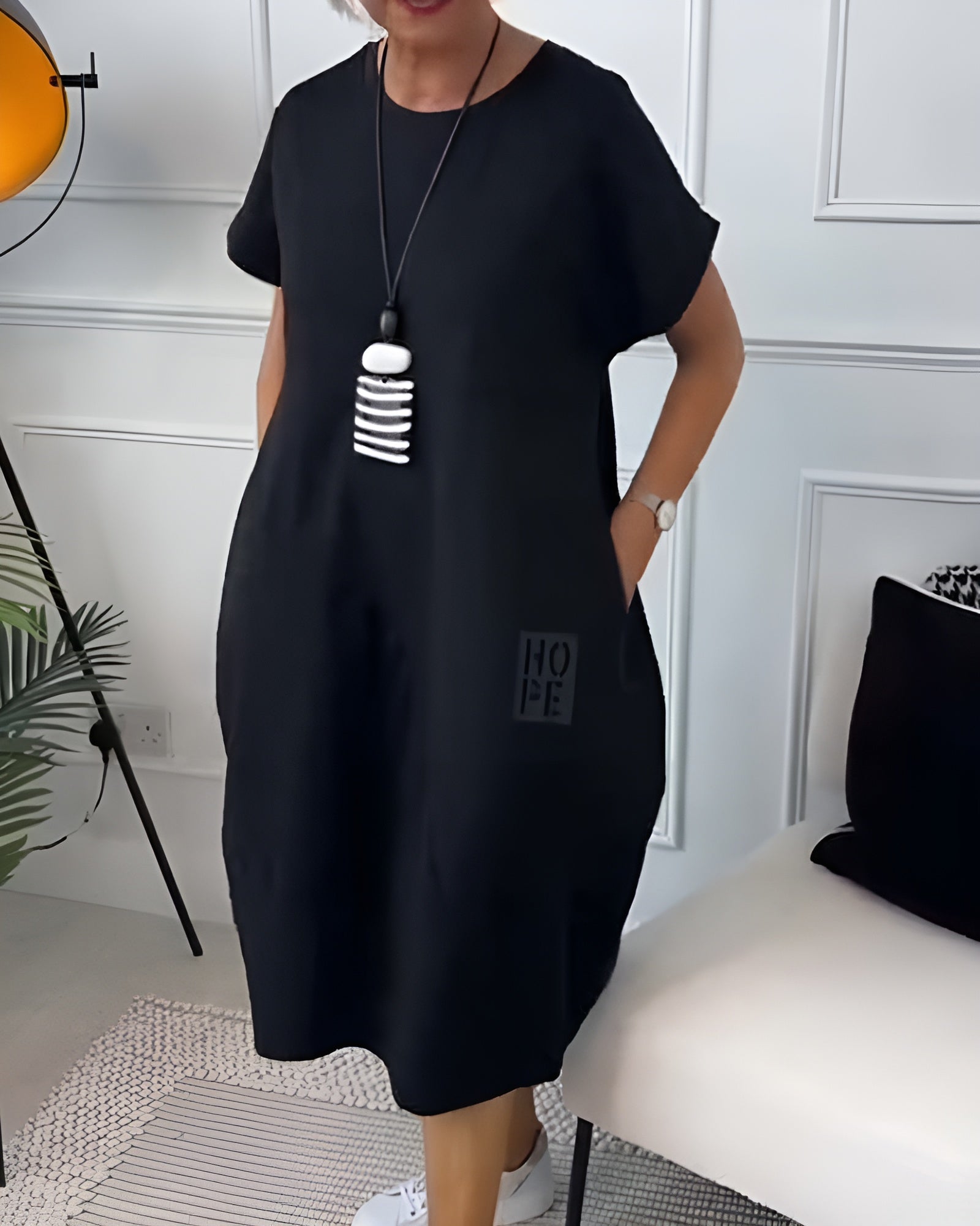 Cleo - Stylish Short Sleeved Dress Black
