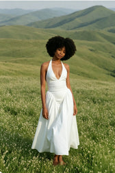 Backless Deep V Spliced Long Midi Dress