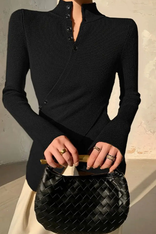 Cross Button High Neck Sweater