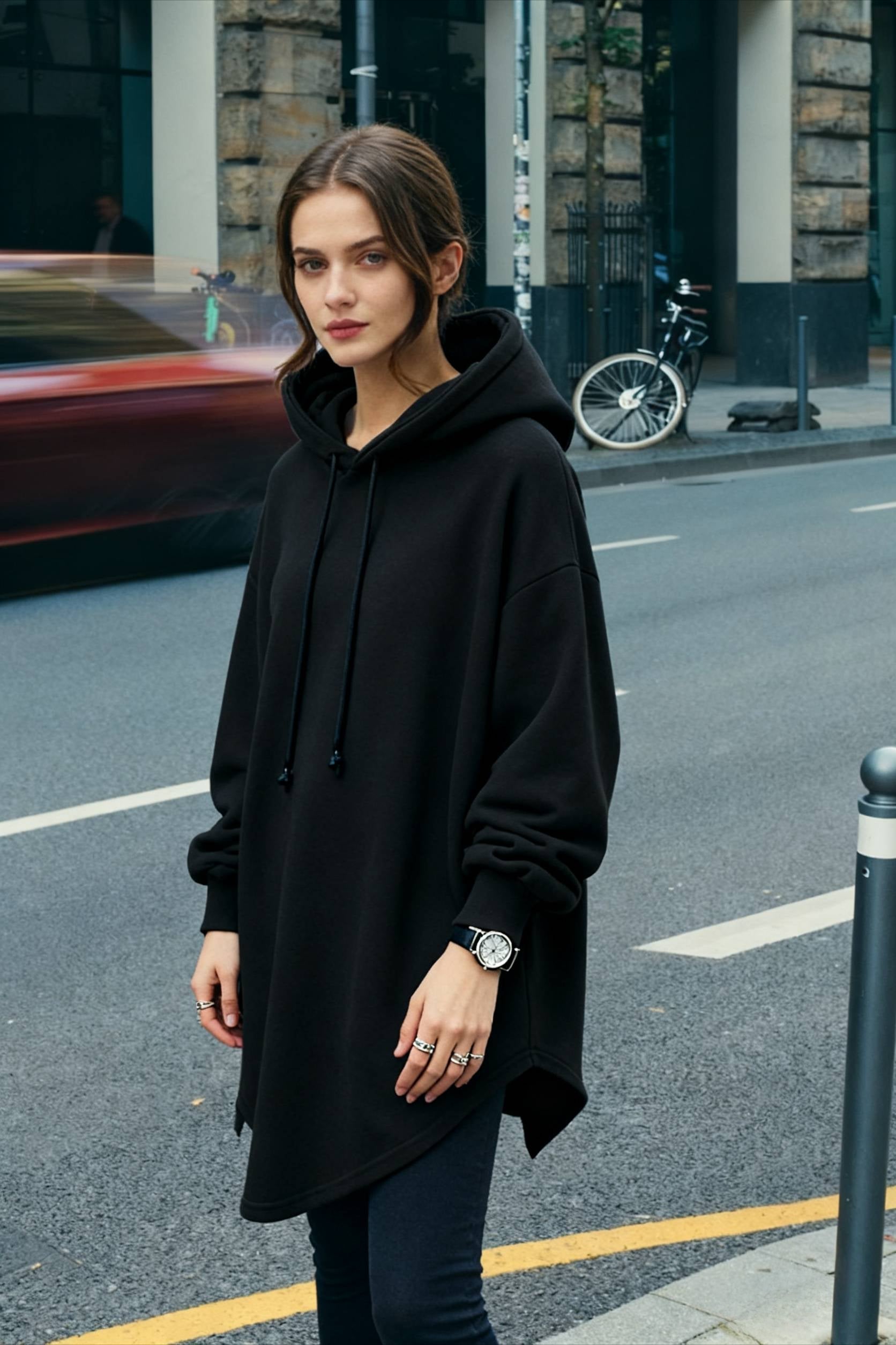 Pullover Loose Hoodie Casual  Drawstring Oversized  Women's Long Solid Sweatshirt Autumn Arm Streetwear