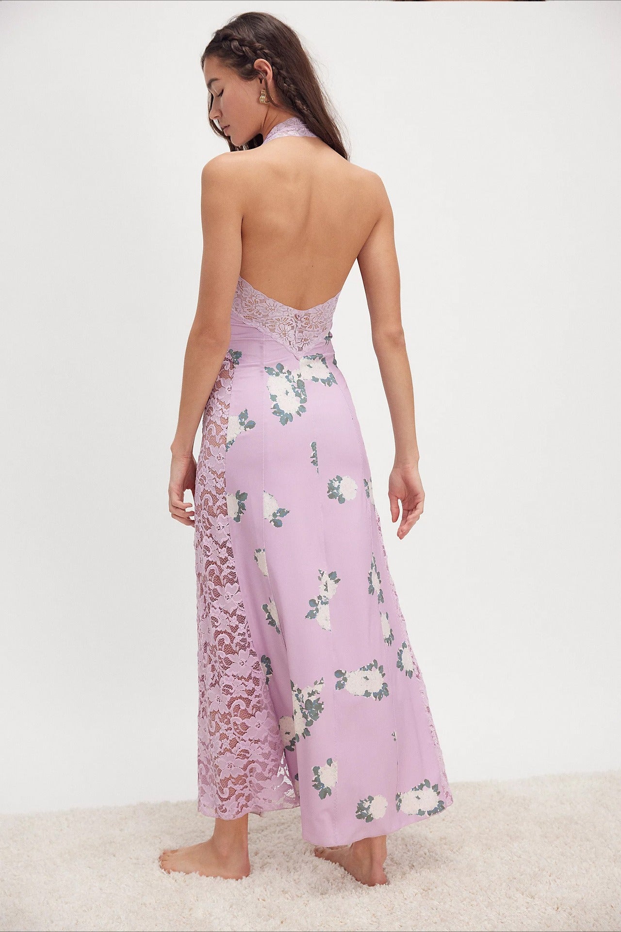 Elegant Floral Spaghetti Strap Maxi Lace Dress 14