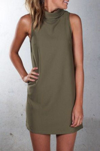 Danna Minimalist Fashionable Casual High Neck Sleeveless Solid Color Dress Designer Edit