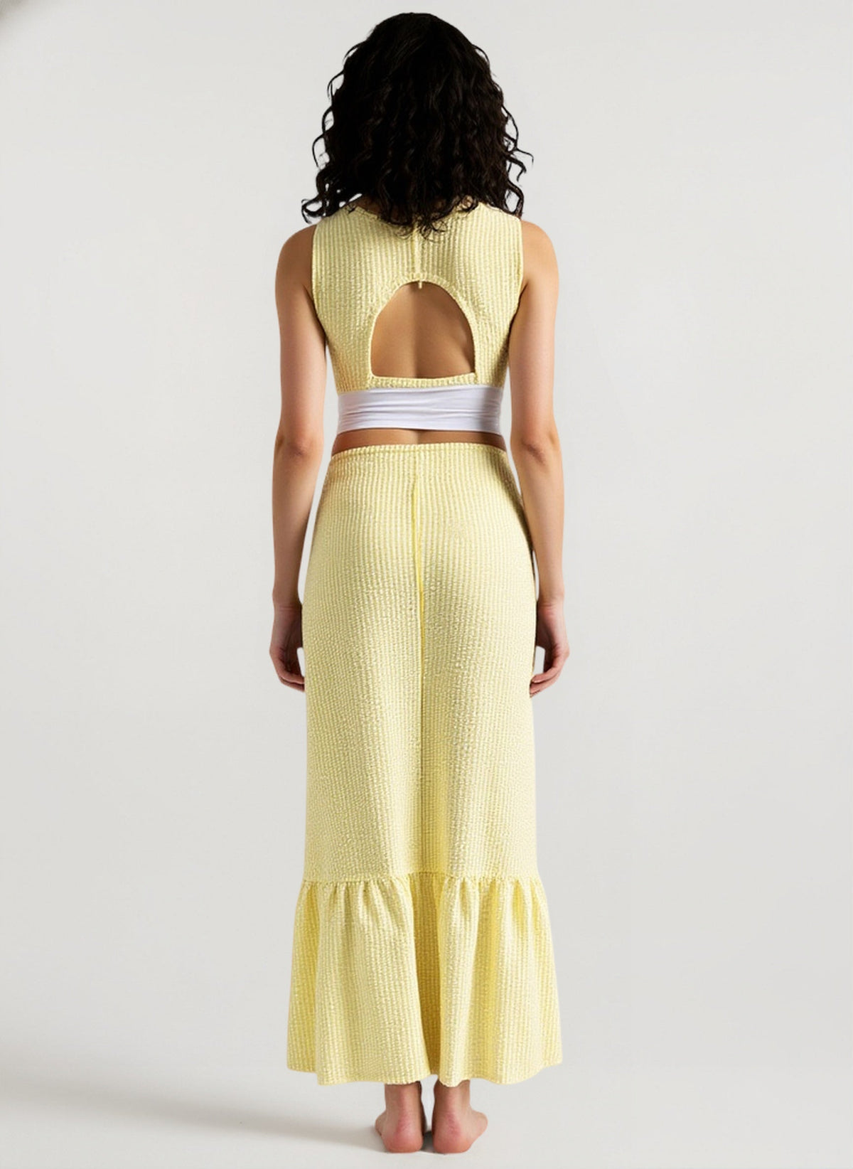 High Waist Textured Ruffle Hem A-Line Maxi Skirt 3