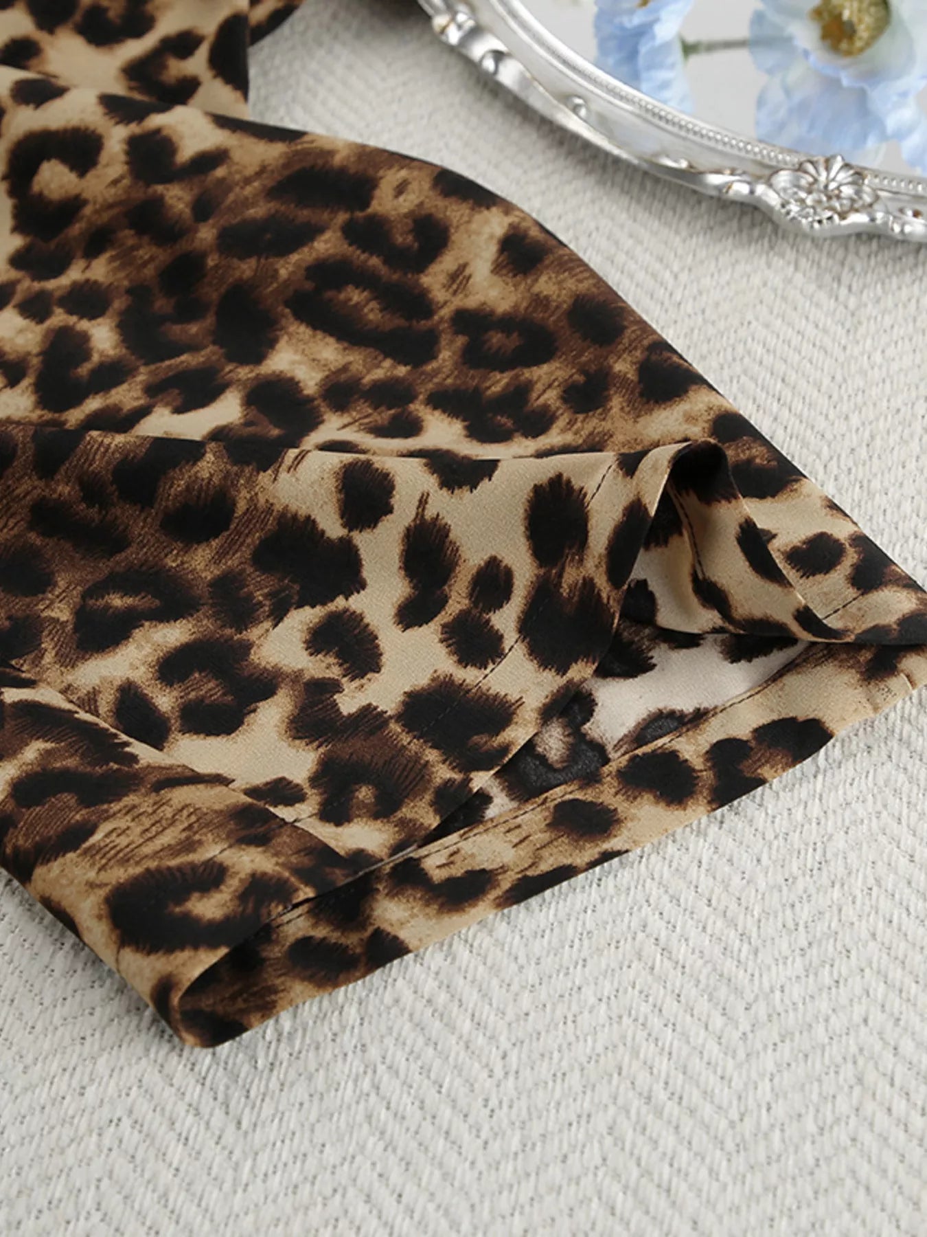 Leopard Cardigan and Wide Leg Pants Lounge Set