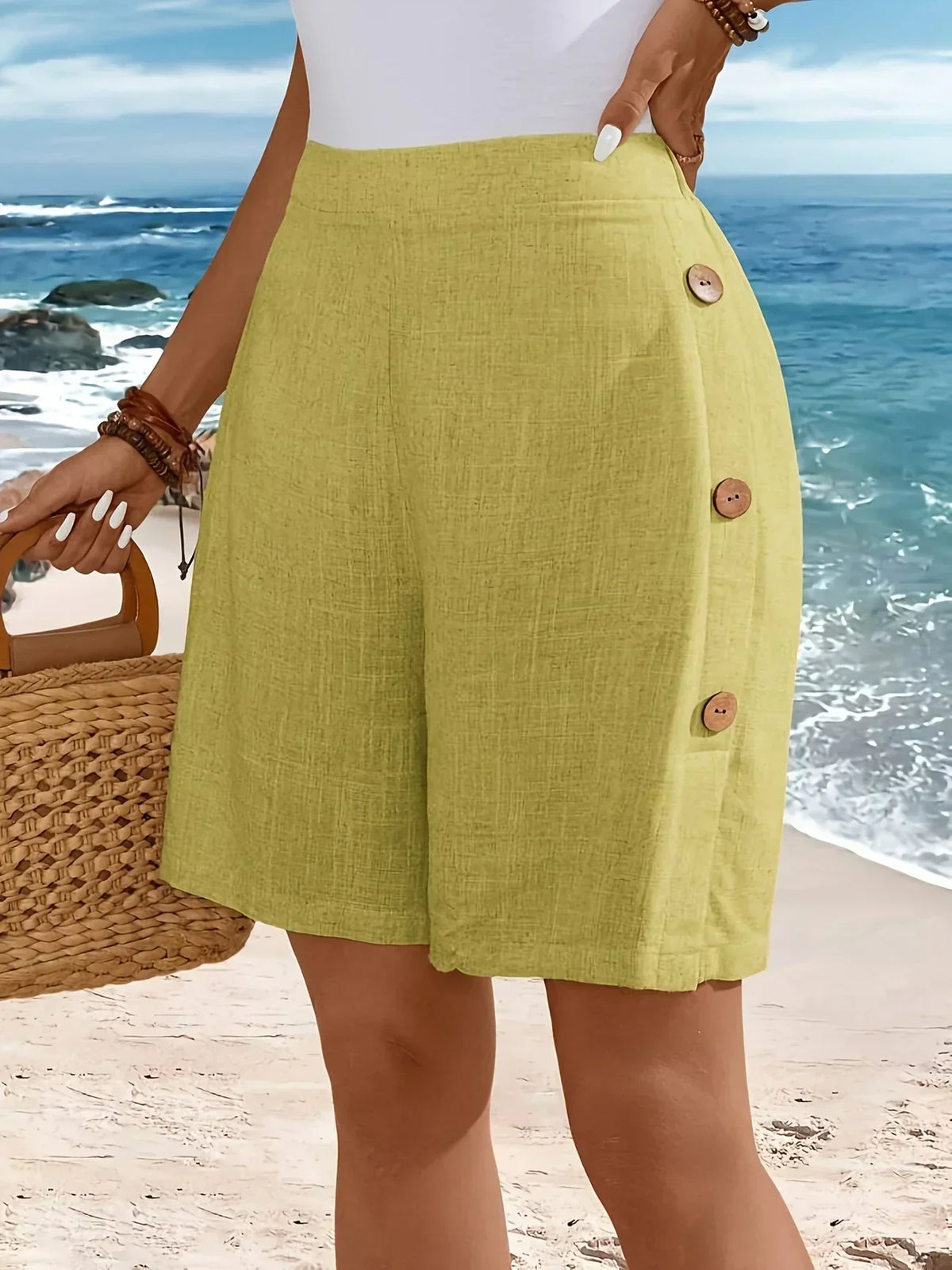 High Waist Side Button Tailored Shorts