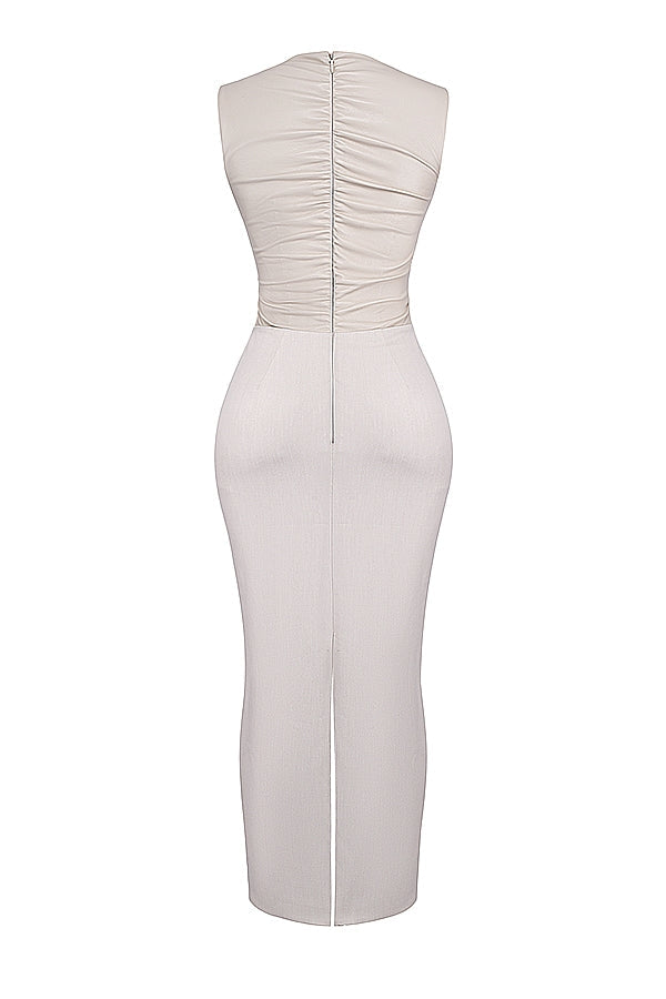 Faux Leather Wrap V-Neck Sleeveless Bodycon Maxi Dress 13
