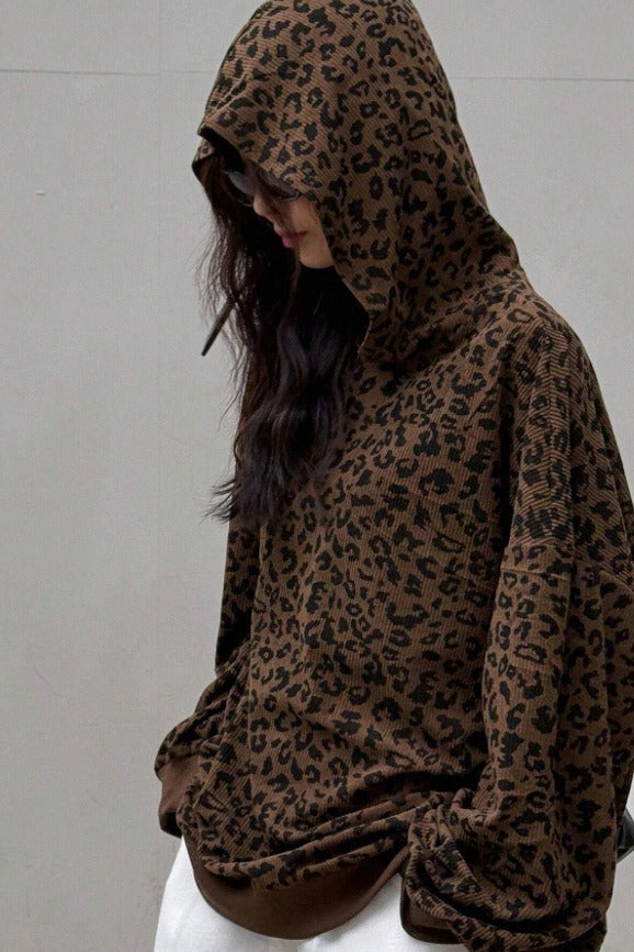 Corduroy Leopard Print Hoodie