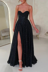 Cinderella Glitter Tulle Fabric Cowl Neck Back Lace-up Maxi Dress - View 4