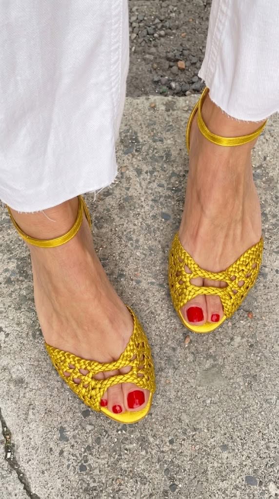 Woven Peep Toe Ankle Strap Flat Sandals