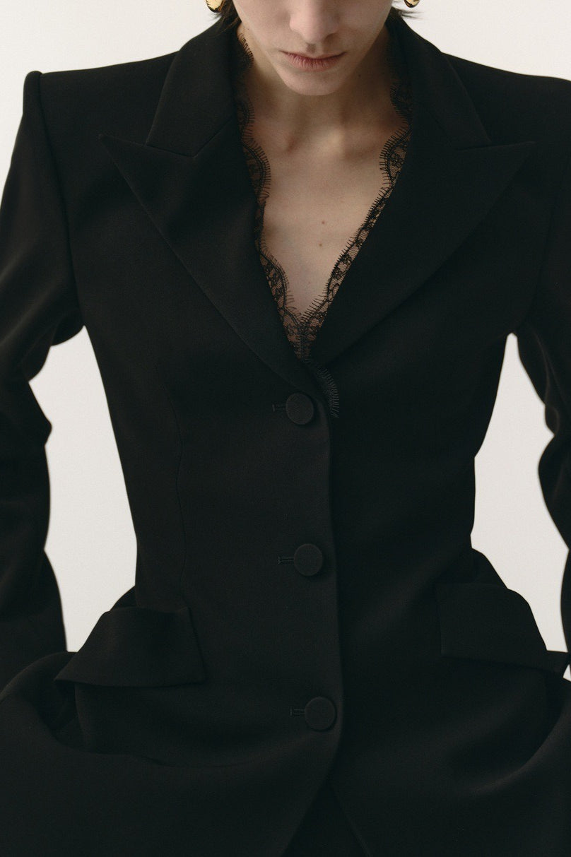 Beige Lace Waist Blazer