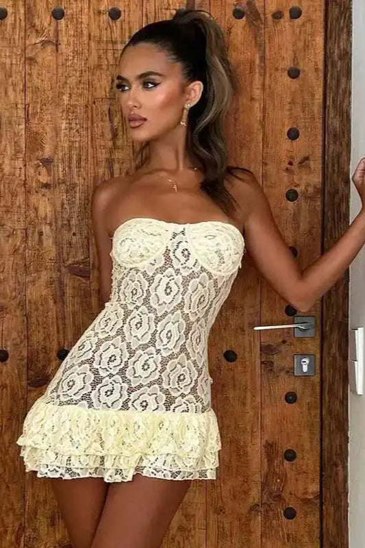 Lace Strapless Mini Dress 3