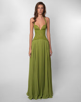 Lace Sweetheart Corset Pleated Maxi Gown