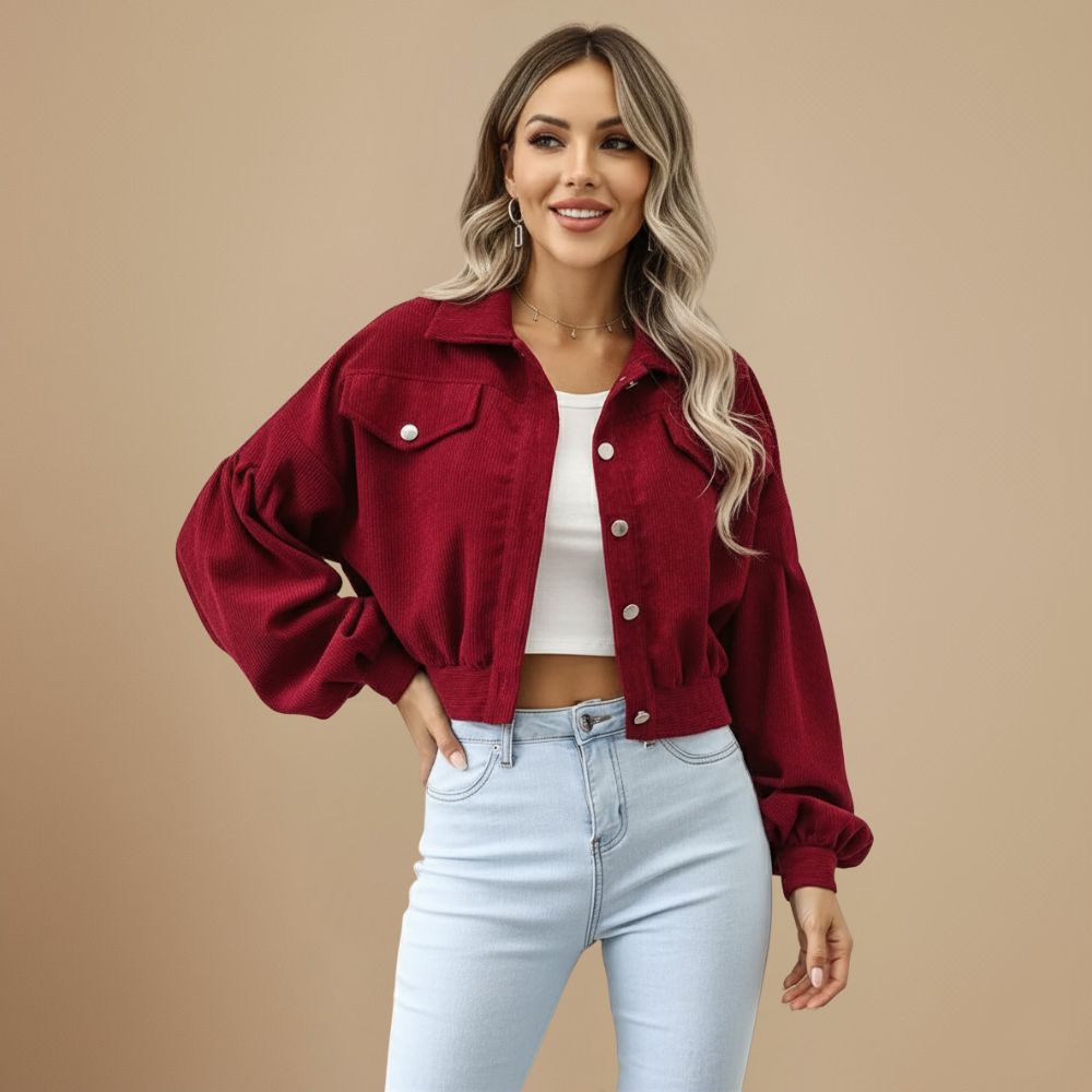 Corduroy Button Front Cropped Jacket 8