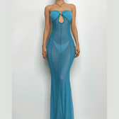 Mesh see through o ring hollow out backless tube maxi dress 13