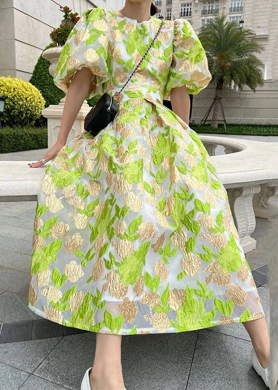 Style Green O-Neck Embroidered Flattering Tulle Maxi Dress - View 2