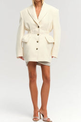 Structured V-Neck Shoulder Pad Blazer