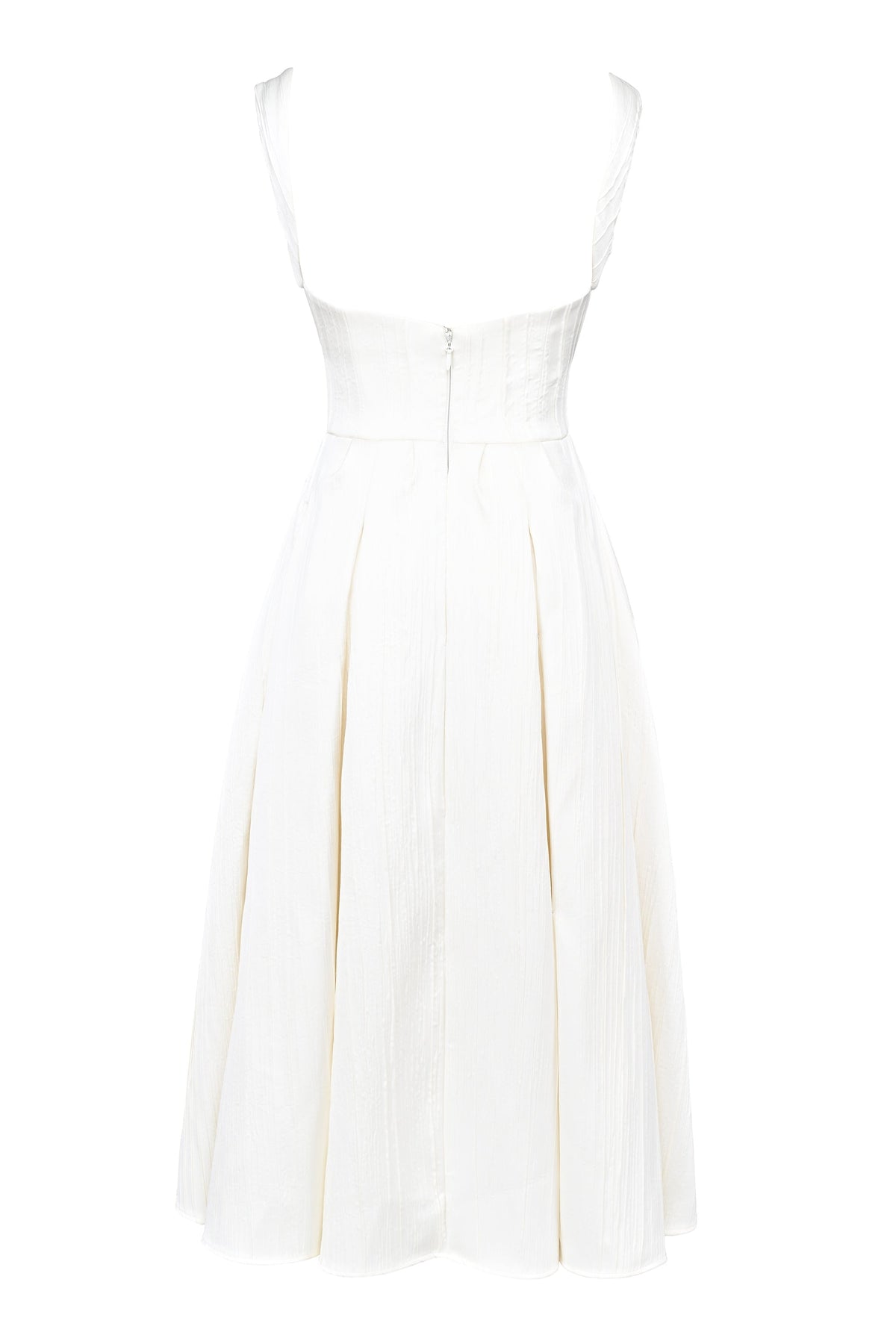 Textured Satin Square Neck Corset Bodice Pleated A-Line Midi Dress 11