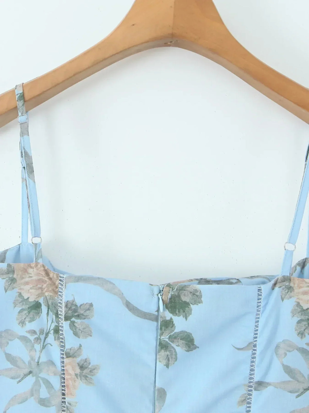Floral Ribbon Print Corset Bodice Cami Pleated Midi Dress 7