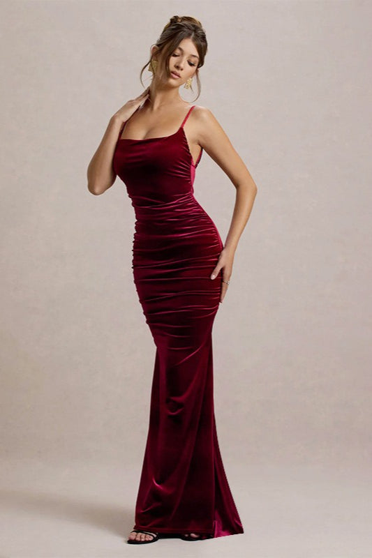 Velvet Ruched LowBack Party Dress