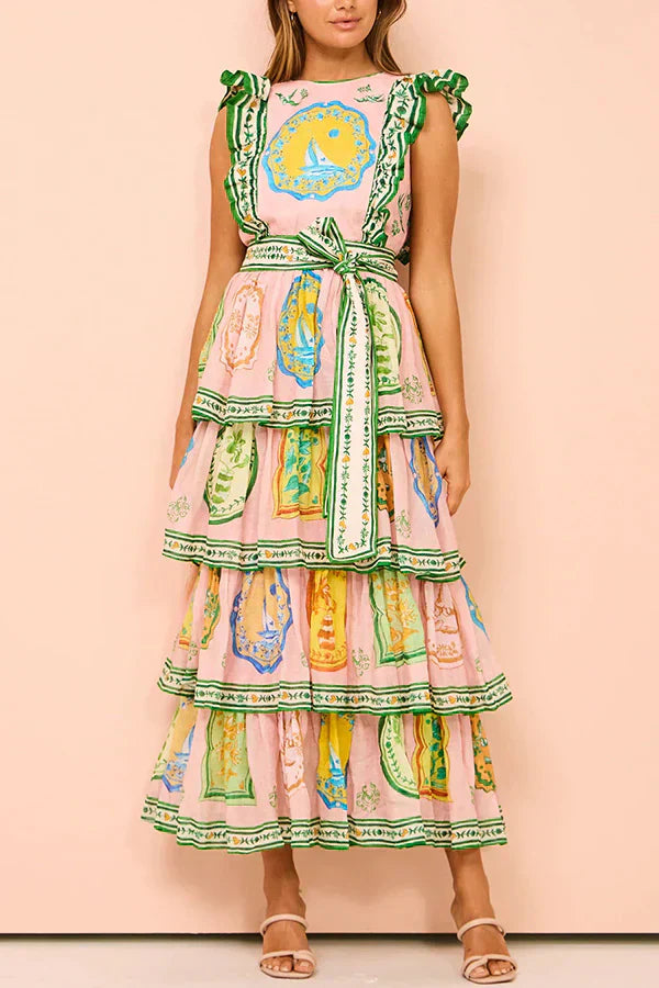 Premium Huanani Midi Dress with Ruffle Print Statement Occasion Edit