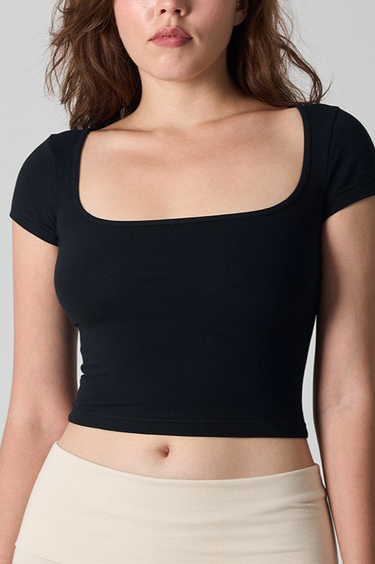 Cotton Scoop Neck Fitted T-Shirt