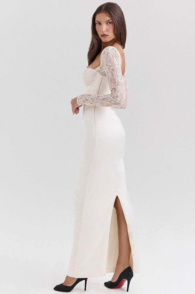Backless Lace Satin Dress