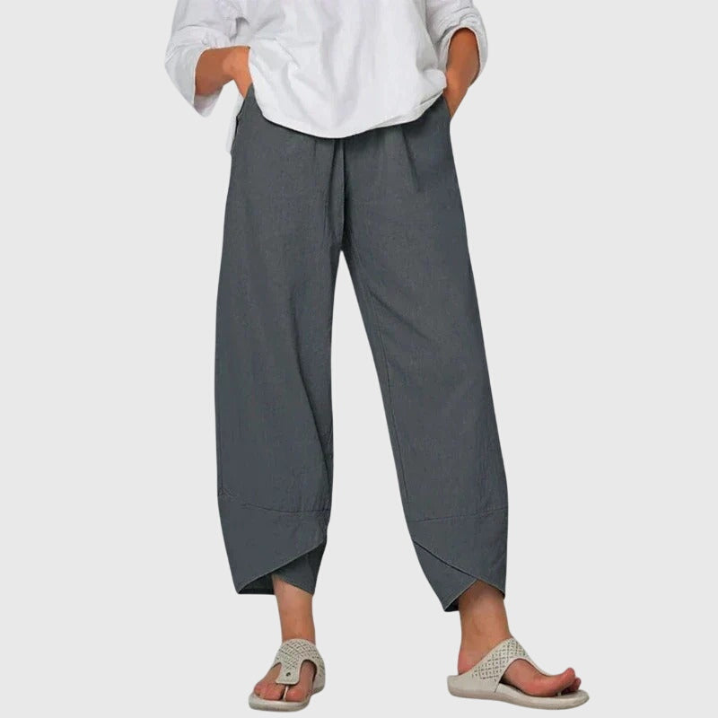 High Waist Wide Leg Tulip Hem Cropped Pants