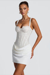 Lace Cami Drape Waist Tie Bodycon Mini Lace Dress