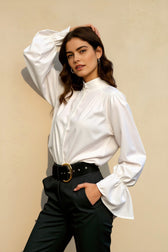 Mandarin Collar Puff Sleeve Blouse
