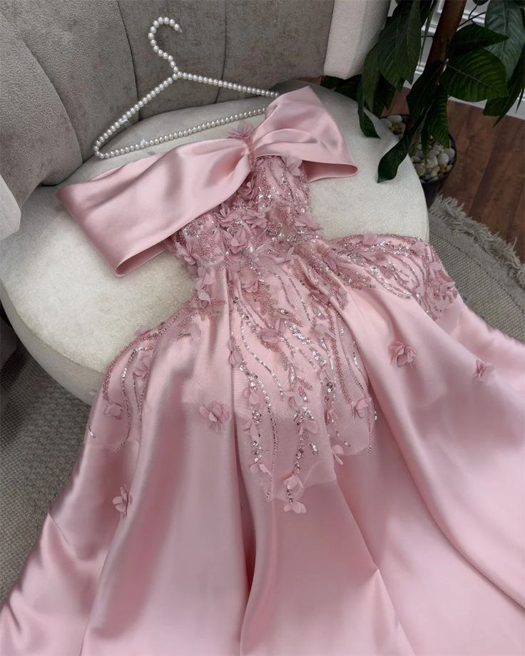 Gorgeous Off The Shoulder Apliques Beaded Evening Dress Pink Party Dress Ball Gown  cc1667