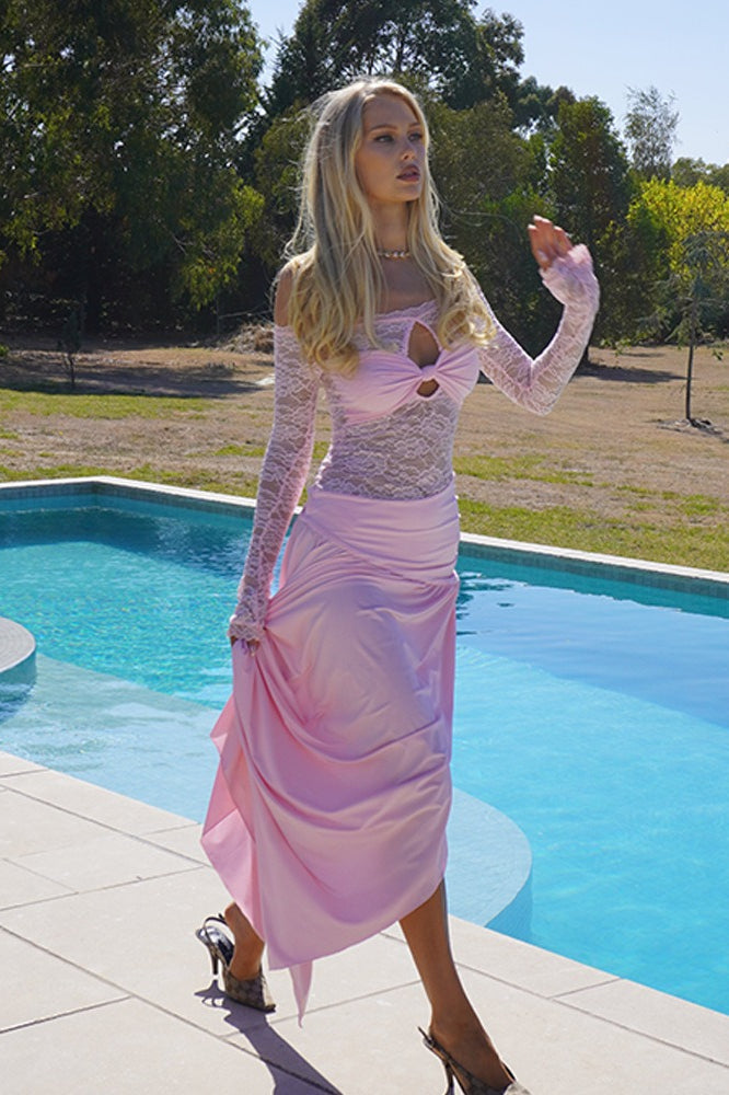 Lace Ruched Maxi Dress
