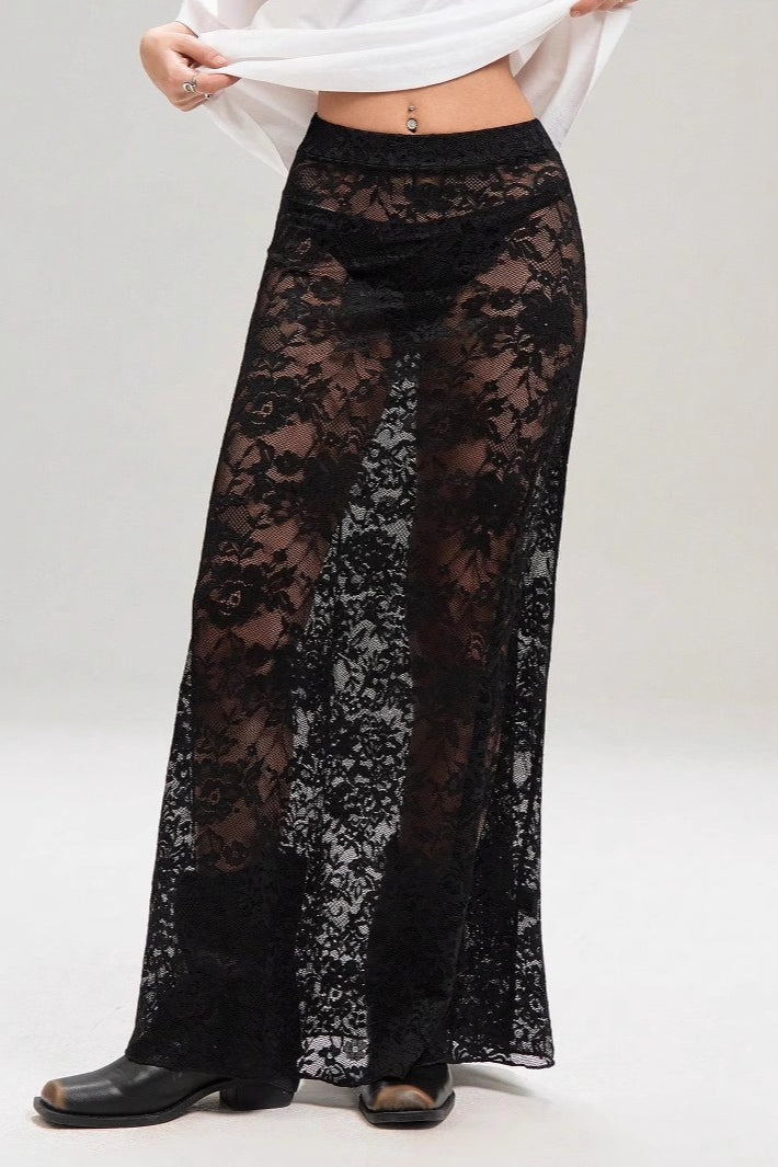Solid Color Lace Bodycon High Waist Skirt