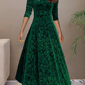Floral Velvet V-Neck Long Sleeve Fit and Flare Midi Dress 6