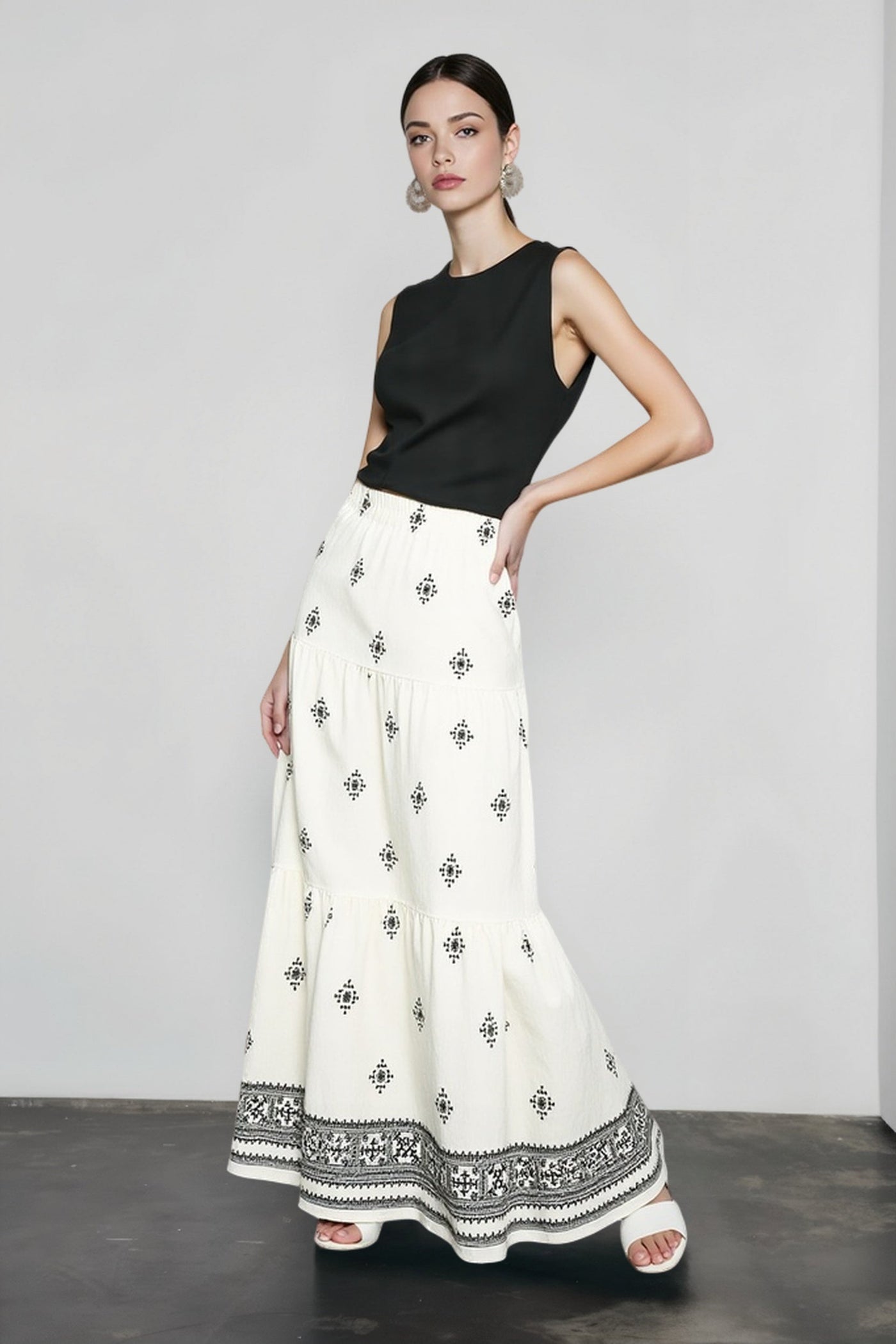 Boho Print High Waist A Line Vacation Skirt