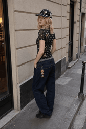 Sheer Polka Dot Mesh Crew Neck Long Sleeve Crop Top