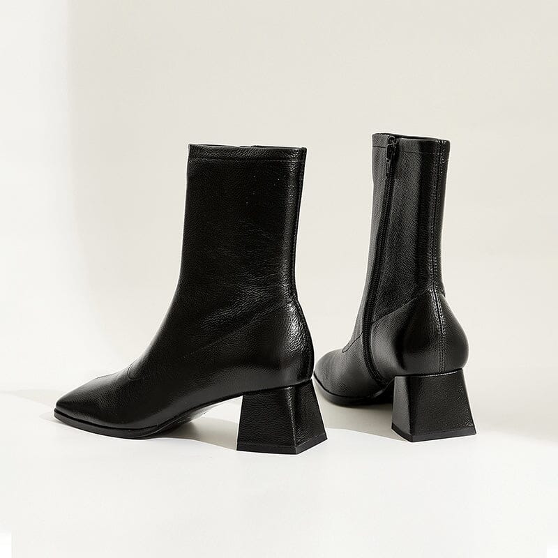 Classic Nude Leather Boots Elegant Glove-Like Ankle Boots High Heel Side Zipper Boots