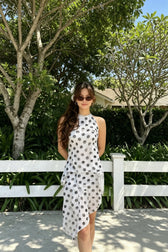 Elegant Polka Dot Halter Sleeveless Maxi Dress