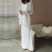 Square Neck Sheer Puff Sleeve Mermaid Maxi Dress 2