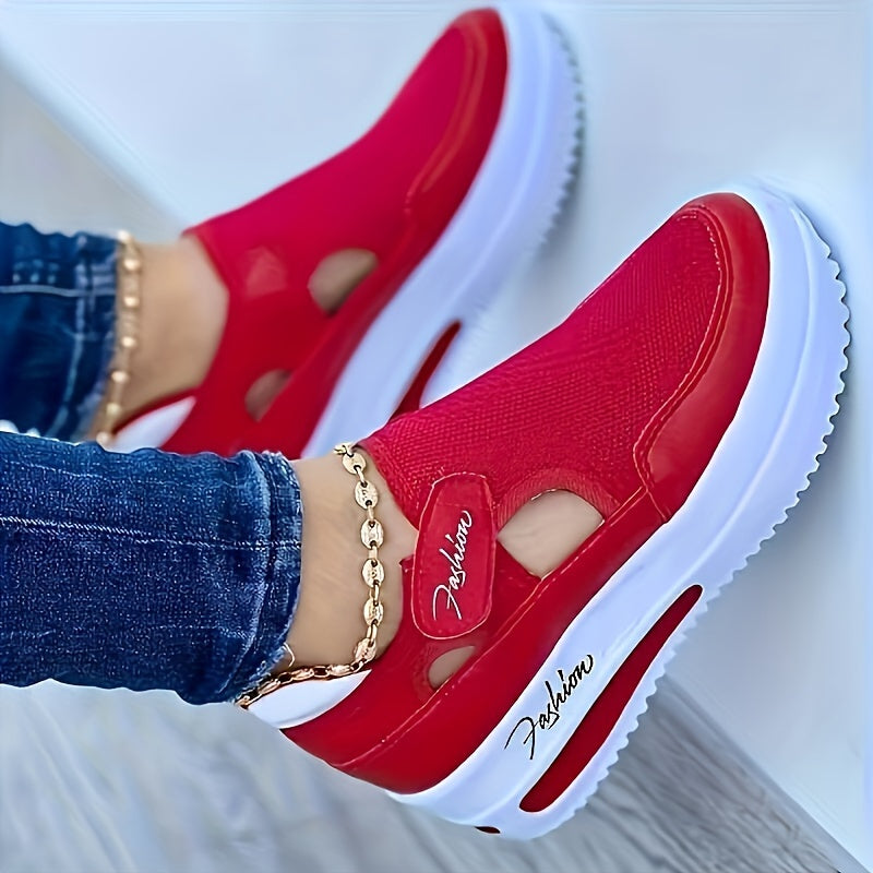 Mesh Cutout Hook and Loop Strap Air Cushion Sneakers