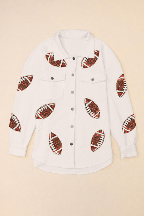 Snap And Patch Button Collared With Jacket Neck Football Sequin Closure
