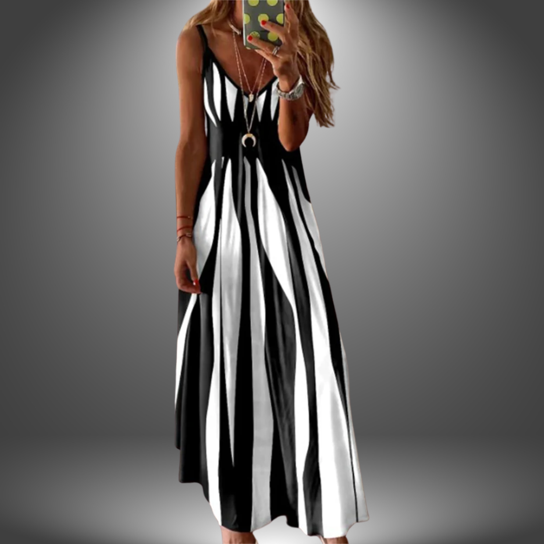 Striped V-Neck Spaghetti Strap Maxi Dress