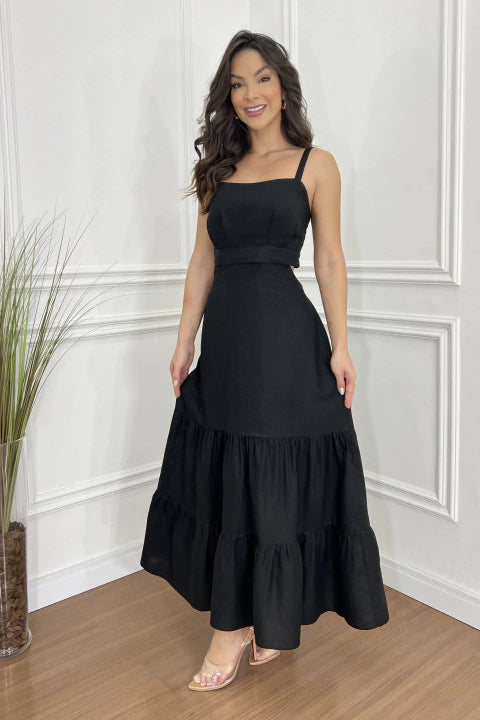 Minimalist Margarita , Versatile Solid Colored Midi Dress with Spaghetti Straps Boutique Collection