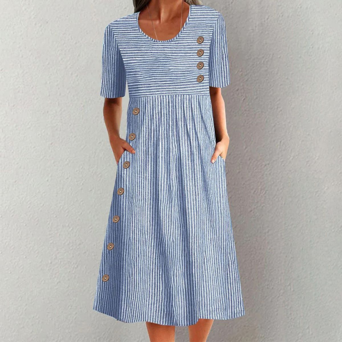 Finley - Classic Striped Button Midi Dress 2XL