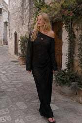 Round Neck Off-Shoulder Hollow Knitted Bodycon Maxi Dress